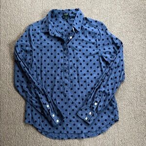 JCrew Blue Polka Dot Popover Shirt